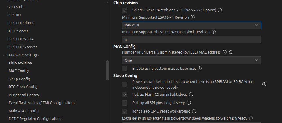 menuconfig settings